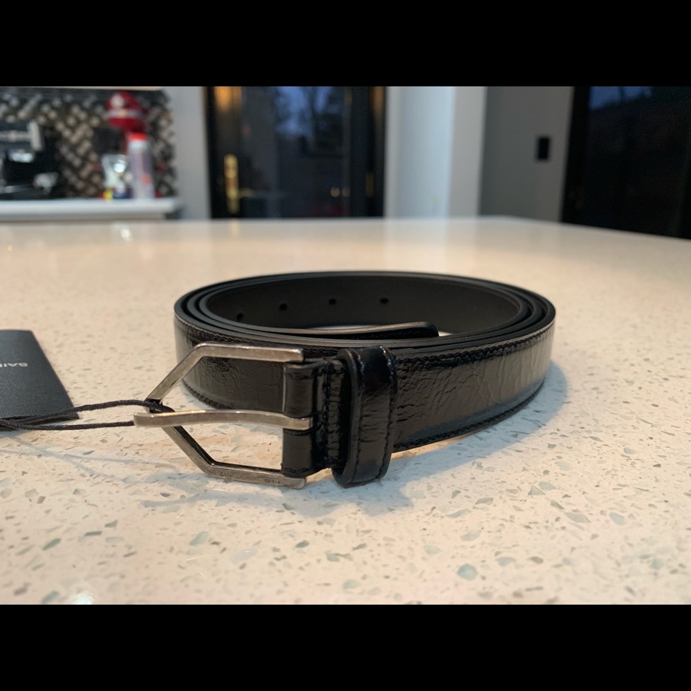 Saint Laurent Paris YSL Black Leather Belt
